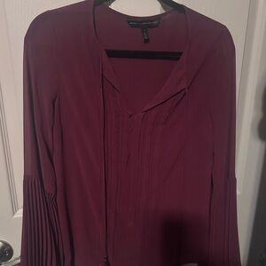 White House Black Market Plum Pintuck Tie-Neck Blouse